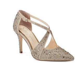 Jessica Simpson Womens Accile Gold Champagne Jeweled Heels Pumps Shoes
